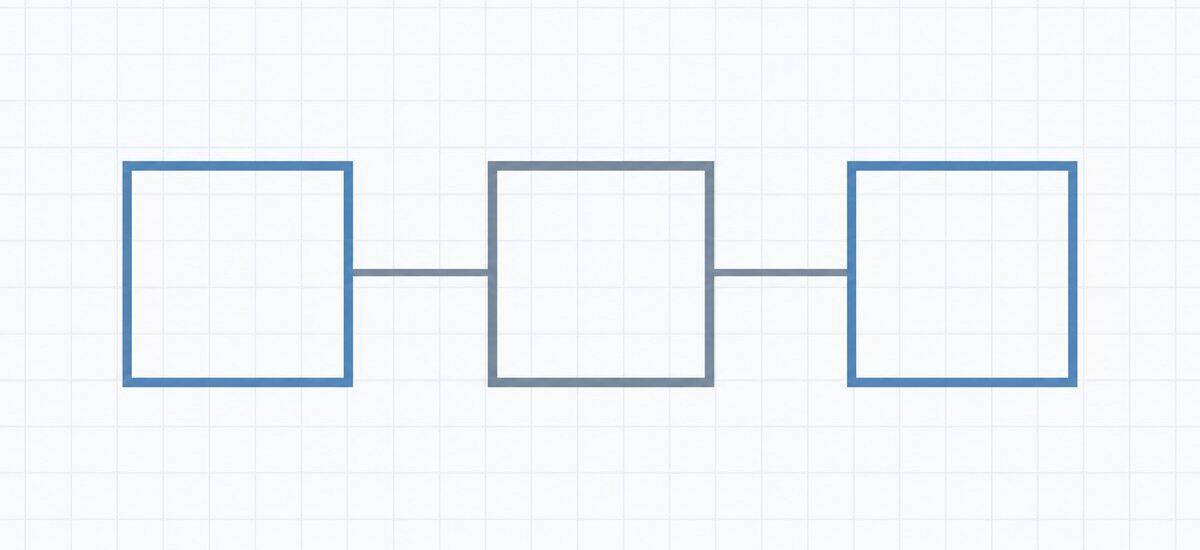 Three empty square boxes joined by a flat line on a light grid background
