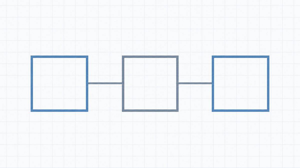 Three empty square boxes joined by a flat line on a light grid background